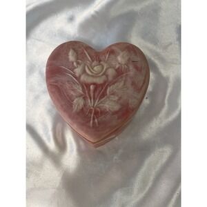 Incolay Pink Trinket Box Rose Flower w/ Lid Marked Small Chip See Pic